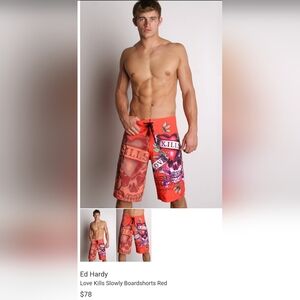 Ed Hardy Love Kills Slowly Board Shorts Sz 32 Spring Break Surf Swim Beach Coast